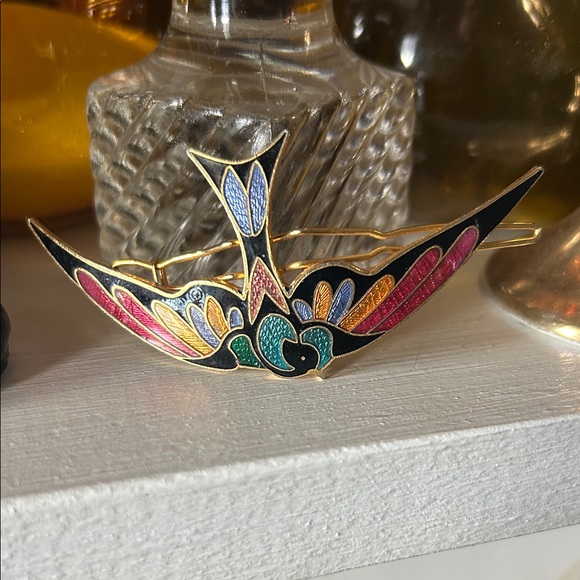 Vintage Swallow Cloisonné Enamel Barrette